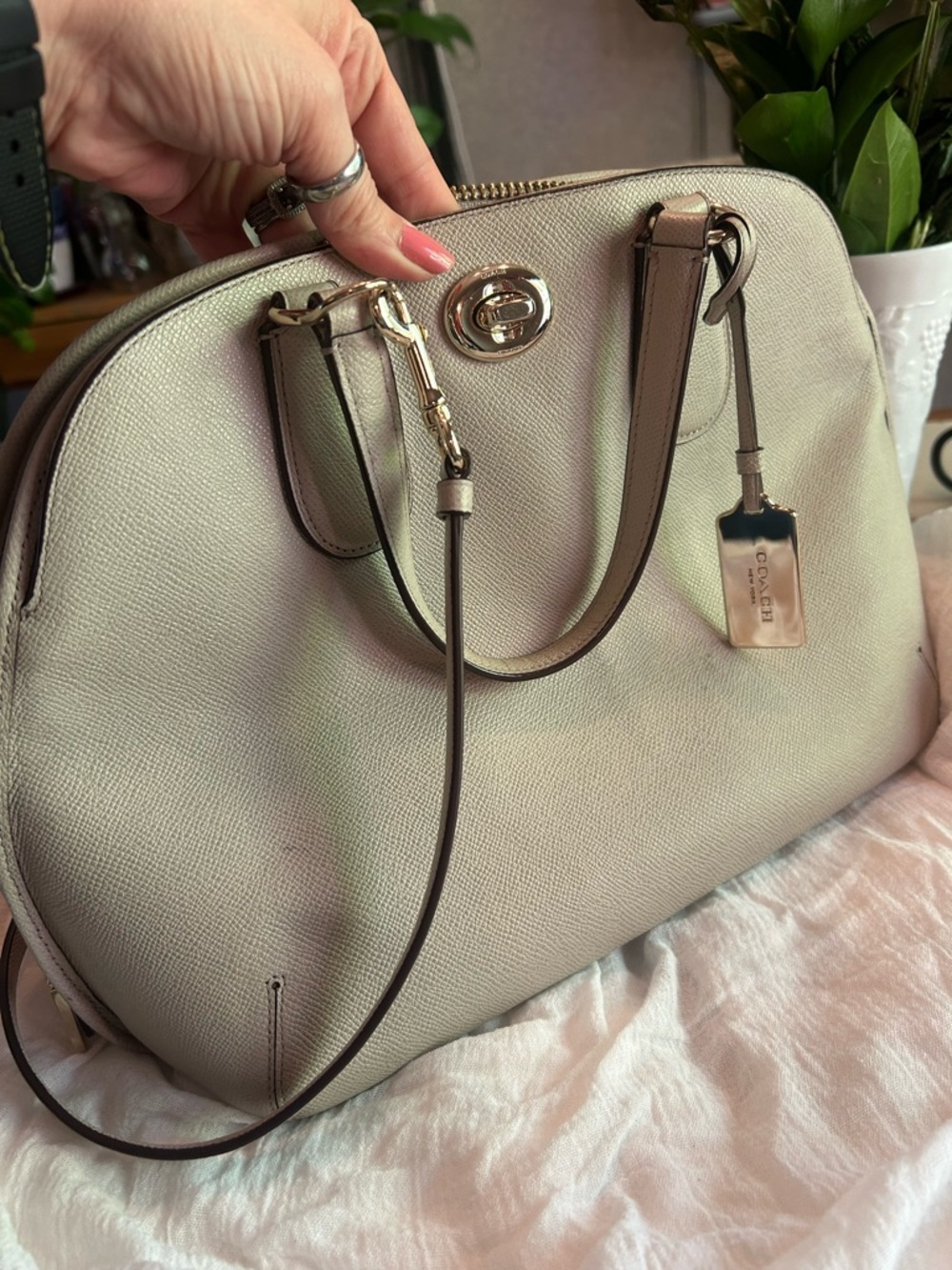 Coach Dome Satchel in Light Beige with Gold Hardware